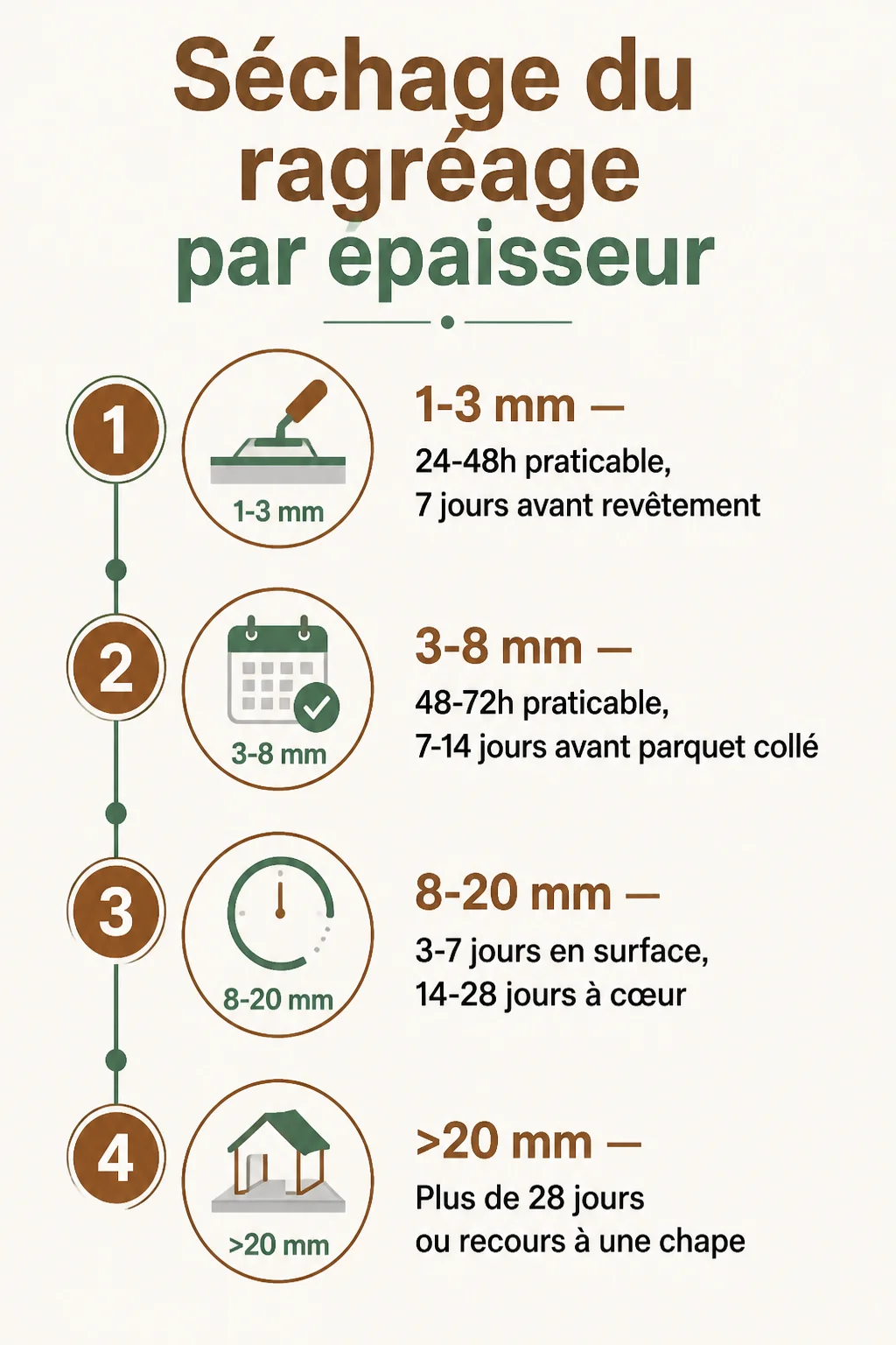 Séchage du ragréage par épaisseur : 1. 1-3 mm, 2. 3-8 mm, 3. 8-20 mm, 4. >20 mm » class= »wp-image-480&Prime;/></figure>



<h2 class=